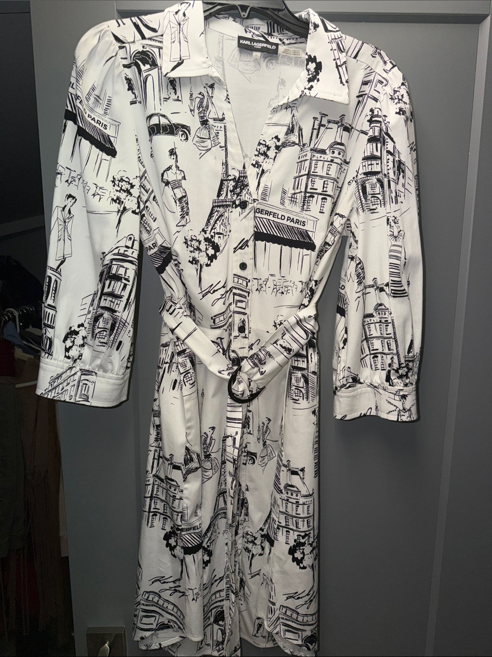 Karl Lagerfeld Black & White Paris Sketch shirt tail dress